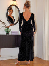 Ruffled Plunge Long Sleeve Dress OutfitFlow